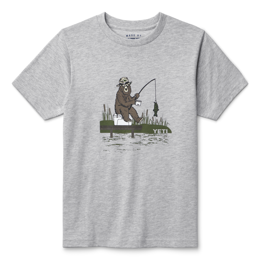 Kids' Fishing Bear Short Sleeve T-Shirt - Heather Gray - L