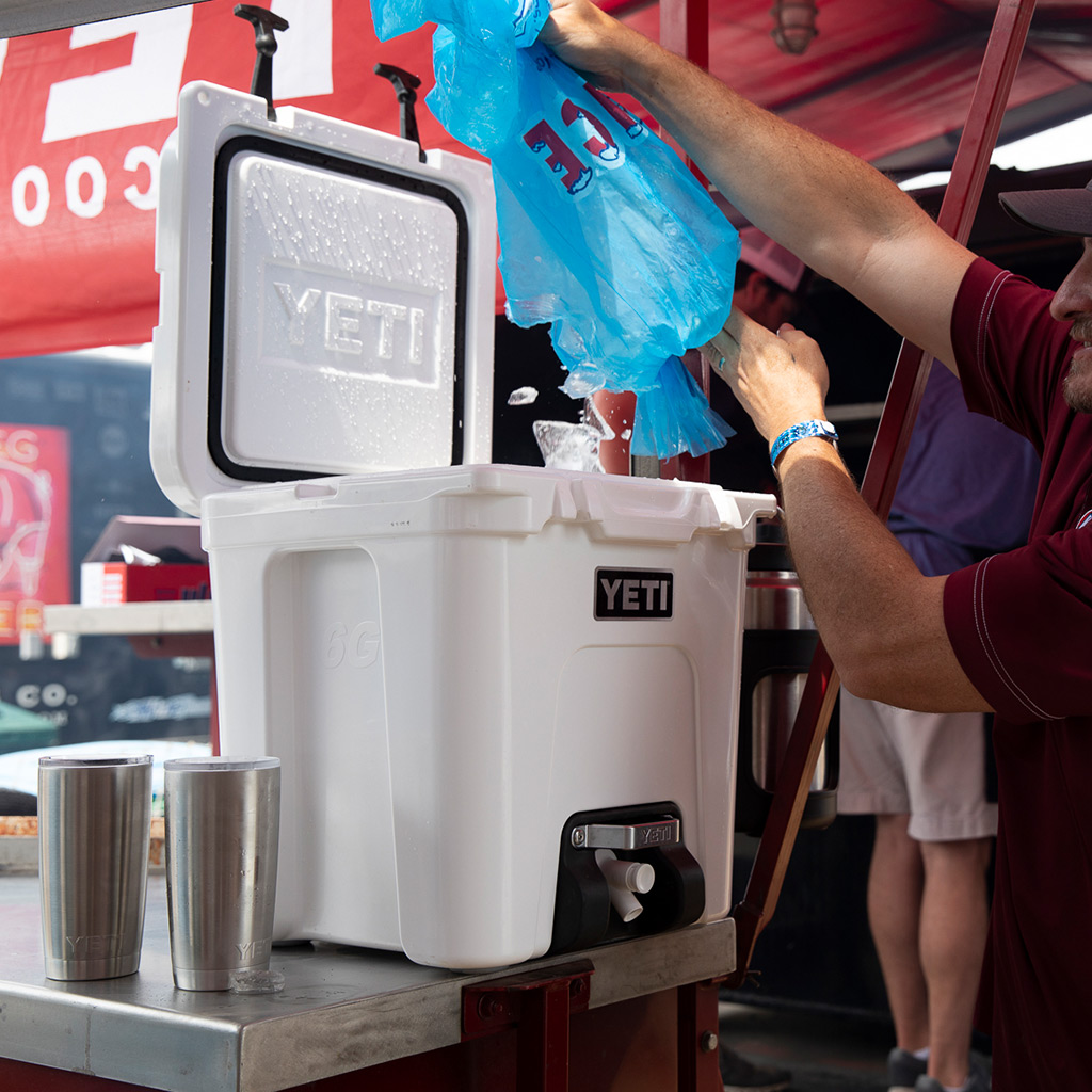 Yeti cooler with store spout