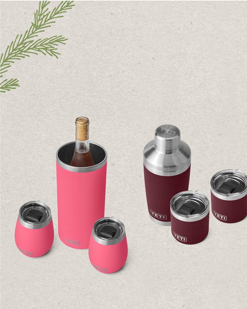 Wild Vine Cocktail Shaker & Lowball Tumblers and Tropical Pink Wine Chiller and Wine Tumblers